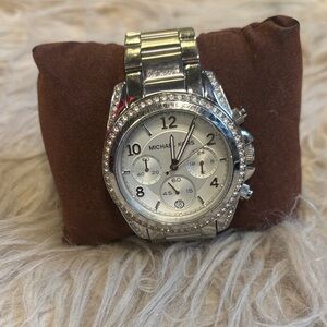 Michael Kors Silver Chronograph Watch with Crystal Details